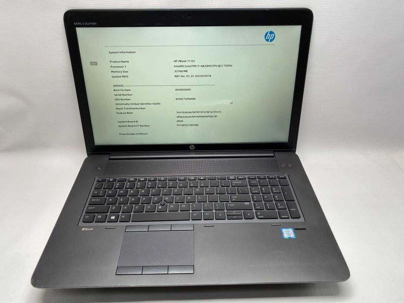 HP ZBook 17 G3 with i7-6820HQ CPU 32GB RAM & NVIDA Quadro M3000M   -