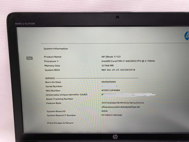 HP ZBook 17 G3 with i7-6820HQ CPU 32GB RAM & NVIDA Quadro M3000M   -