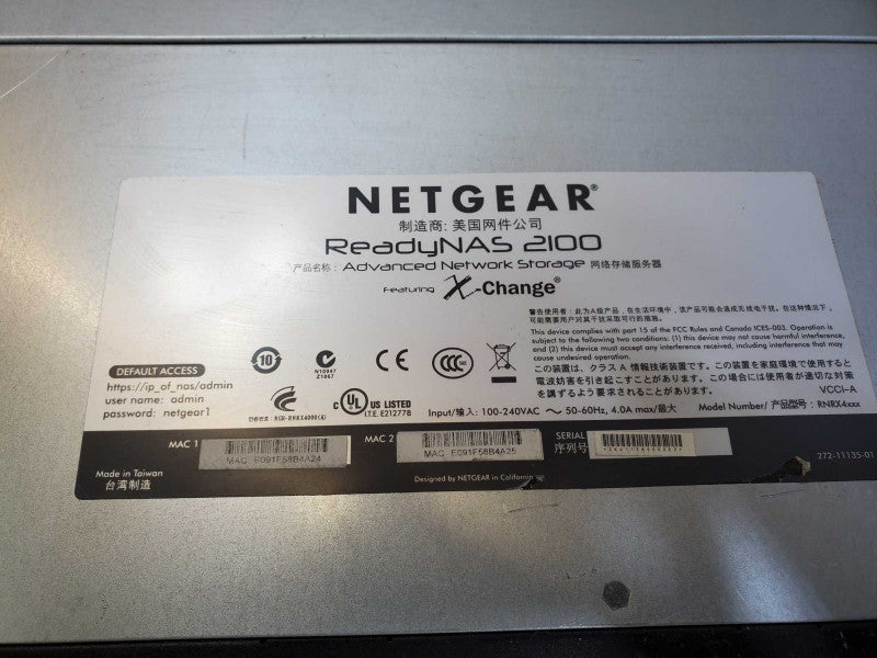 NETGEAR ReadyNas 2100 RNRX4000, 4-Bay NAS (2x 2TB HDD, 2 Free Bays) (