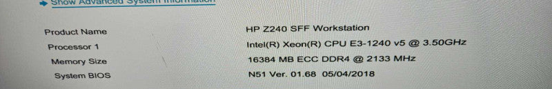 HP Z240 Workstation Xeon E3-1240 V5 @ 3.50GHz 16 GB DDR4 ECC RAM K620 GPU Q)