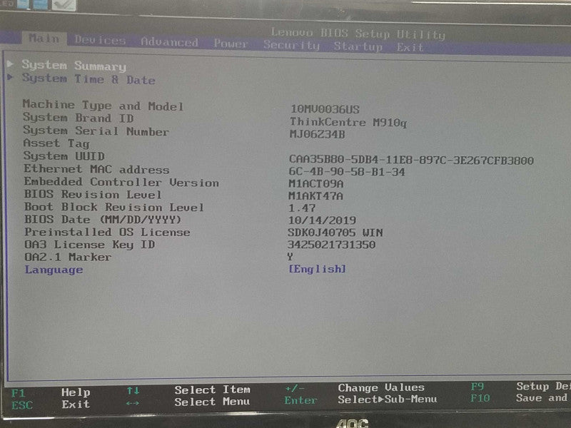 Lenovo Thinkcenter M910q core i5-6500T 2.50GHz 8GB, No HDD _