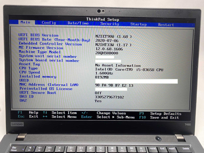 Lenovo ThinkPad T490 with i5-8365U, 8GB RAM & 256GB SSD -