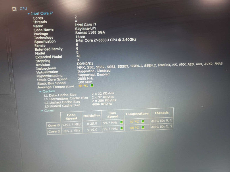 Lenovo ThinkPad x260 Core i7-6600 U @ 2.6GHz 8GB DDR3 500GB SSD (