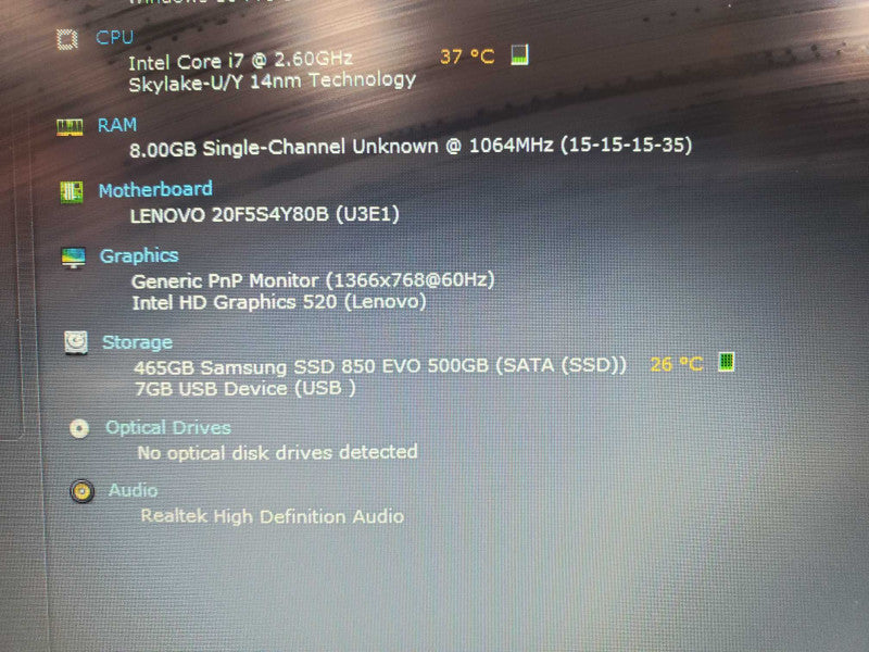 Lenovo ThinkPad x260 Core i7-6600 U @ 2.6GHz 8GB DDR3 500GB SSD (