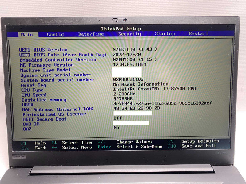 Lenovo ThinkPad X1 Extreme with i7-8750H CPU 32GB RAM & 512GB NVMe Storage  -