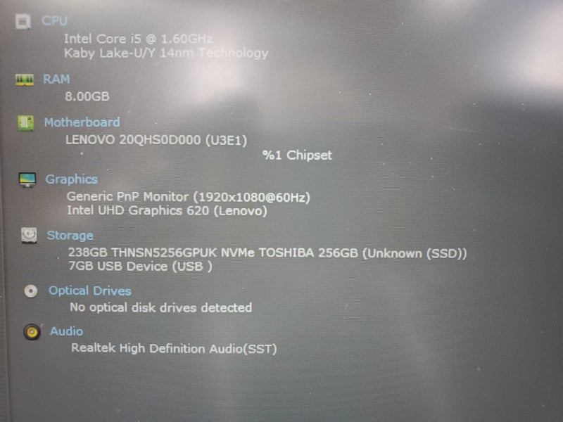 Lenovo Thinkpad T490 Core i5-8365U @ 1.6GHz 8GB DDR4 250GB SSD Q(