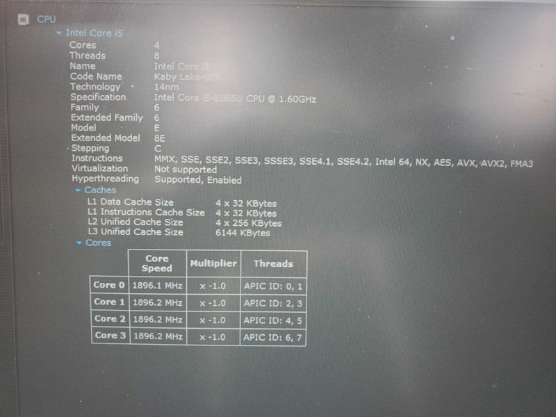 Lenovo Thinkpad T490 Core i5-8365U @ 1.6GHz 8GB DDR4 250GB SSD Q(