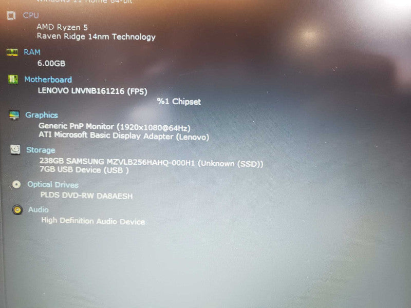 Lenovo Ipad3 L3400 AMD Ryzen 5 3500U @ 2.1 GHz 8 GB DDR4 250 GB SSD (
