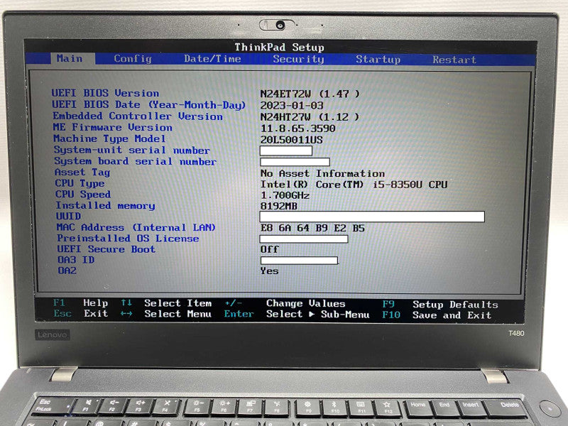 Lenovo Thinkpad T480 with i5-8350U, 8GB RAM & 256GB SSD -