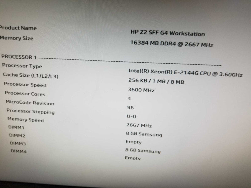 HP Z2 SFF G4 WorkStation Xeon E-2144G @ 3.6GHz 16GB DDR4 NO HDD NO GPU _
