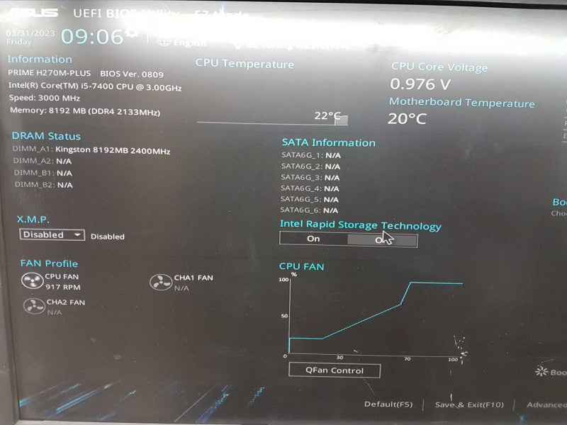 CPU/Mobo Combo i5-7400 @ 3.00ghz / 8gb ram / H270M-PLUS - I/O Shield included #