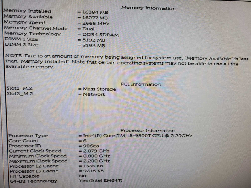 Dell Optiplex 3070 SFF Core i5-9500T @ 2.2GHz 16GB DDR4 250 GB SSD ~