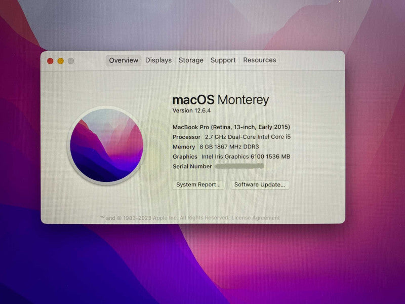 MacBook Pro Retina 13-inch Early 2015 with i5-5257U CPU 8GB RAM & 250GB  -