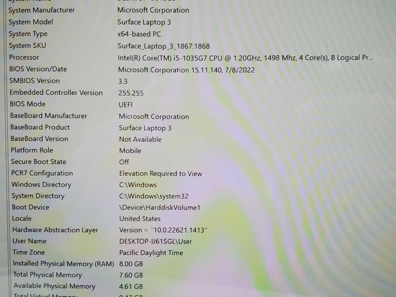 Microsoft Surface Laptop 3 (1867) i5-1035G7 8GB RAM 256GB Storage _