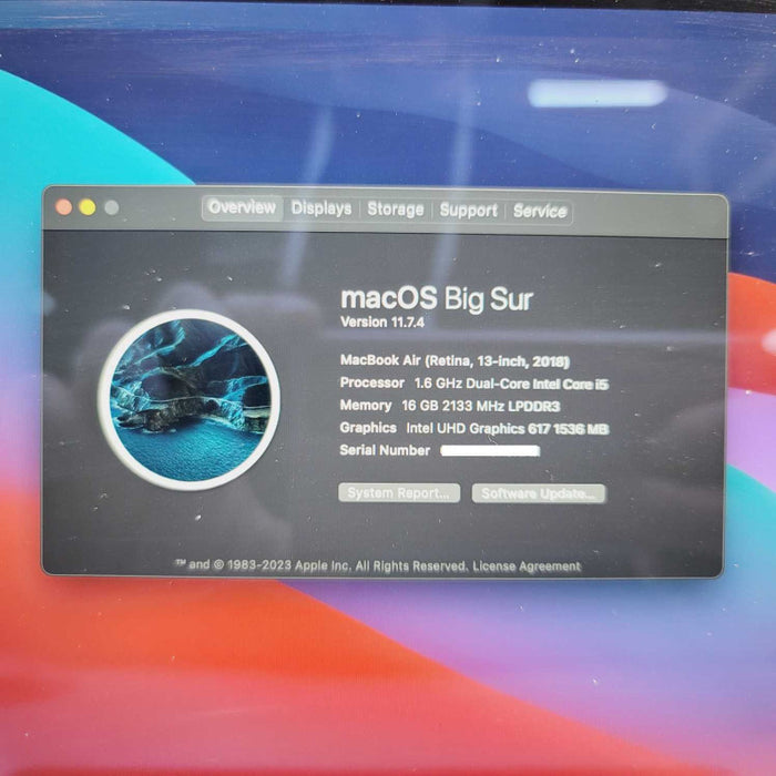 MacBook Air Retina 13-inch 2018 with i5-8210Y CPU 16GB RAM & 250GB Storage =