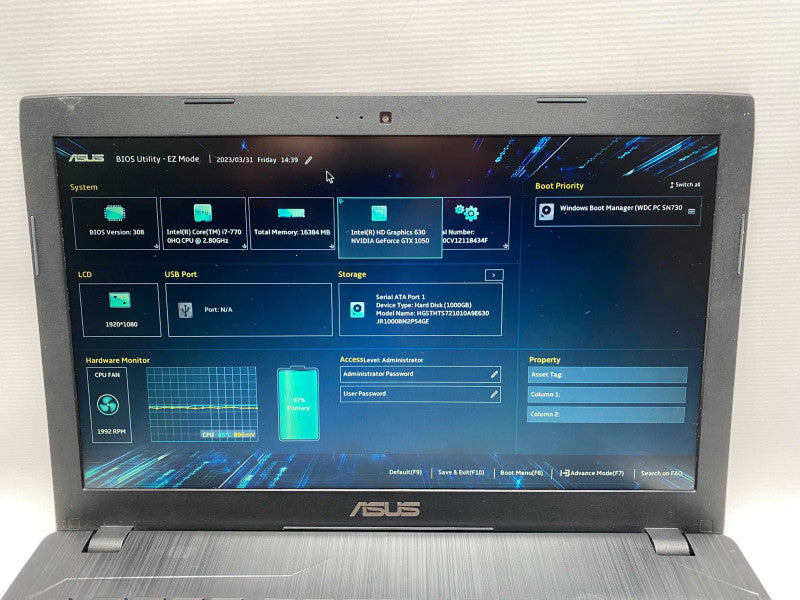 ASUS GL553VD with i7-7700HQ CPU 16GB RAM & 1TB HDD + 256GB SSD  -