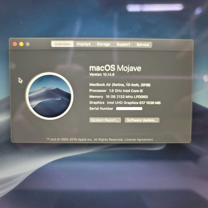 MacBook Air Retina 13-inch 2018 with i5-8210Y CPU 16GB RAM & 120GB Storage =