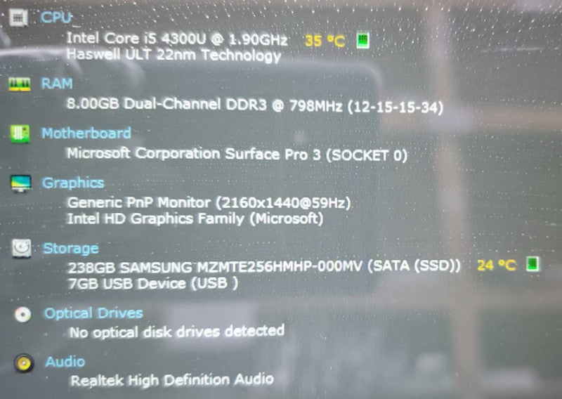Microsoft Surface Pro 3 Core i5-4300U @ 1.9 GHz 8GB DDR3 250GB SSD [1631] (