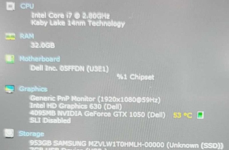 Dell XPS 15\\" FHD 9560 i7-7700HQ 2.8GHz 32GB RAM 1TB SSD 1050 GPU =