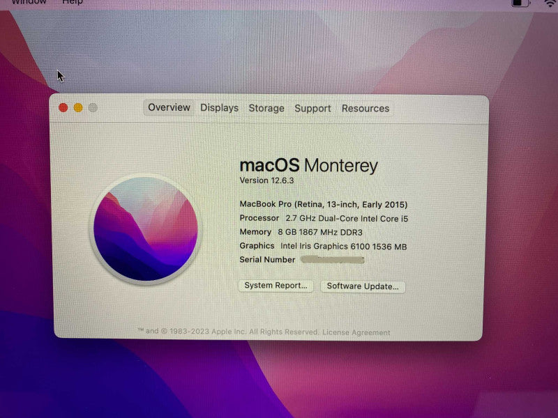 MacBook Pro Retina 13-inch Early 2015 with i5-5257U CPU 8GB RAM 250GB Storage -