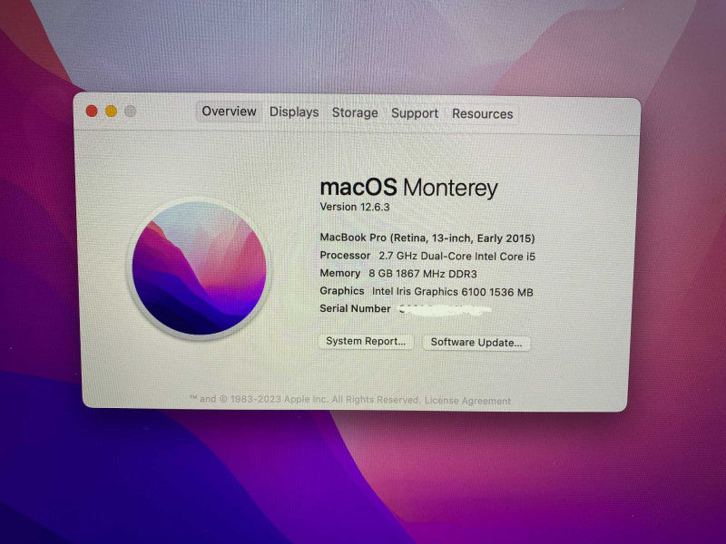 MacBook Pro Retina 13-inch Early 2015 with i5-5257U CPU 8GB RAM 250GB  -