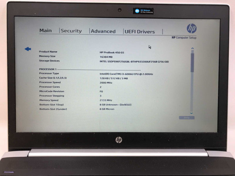 HP Pro Book 450 G5 i3-60060, 256GB, 16GB DDR4