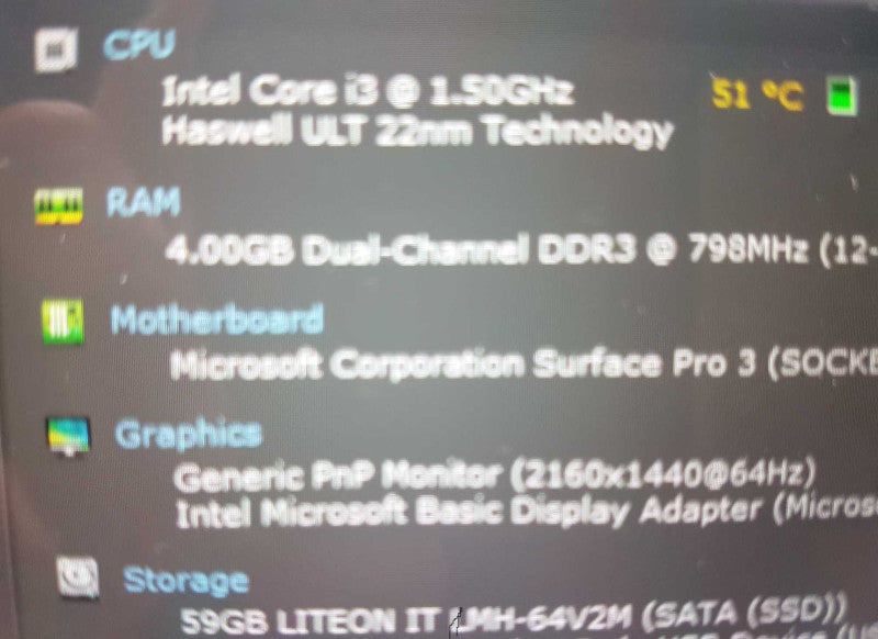 Micrososft Surface Pro 3 i3-4020Y @ 1.50ghz / 4gb ram / 64gb ssd / READ #
