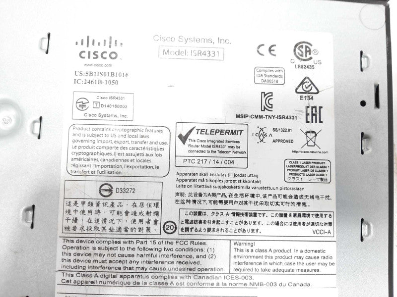 Cisco 4300 Series ISR4331 Integrated Service Router  $