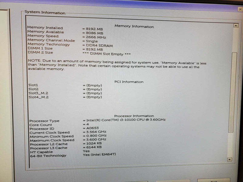 Dell Optiplex 3080 Core i3-10100 @ 3.6GHz 8GB DDR4 No HDD Q(