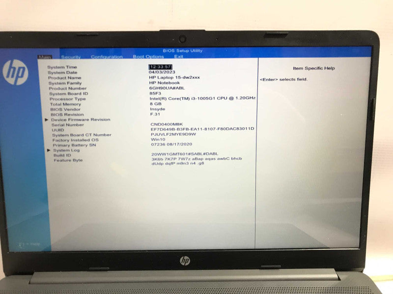 HP Notebook (15-dw2007ca) Touch Screen i3-1005G1 @ 1.2GHz, 8GB DDR4, 128GB SSD