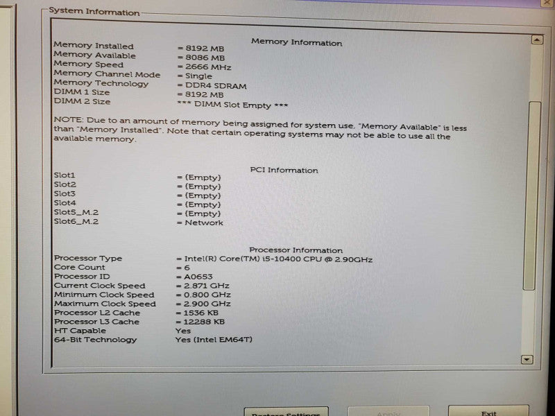 Dell Vostro 3888 Core i5-10400 @ 2.9GHz 8GB DDR4 No HDD (