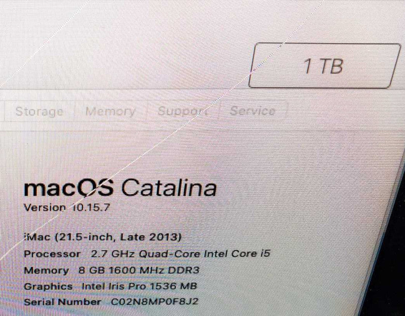 iMac 21.5\\" - L.2013 A1418, i5-4570R 2.7 GHz/8GB, Intel Iris Pro, 1TB HDD READ ~