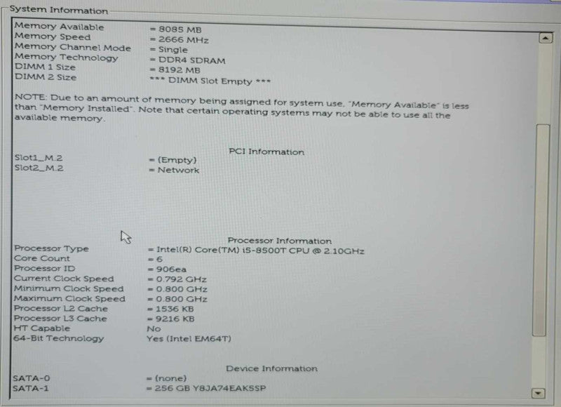 Dell OptiPlex 3060 USFF Micro Desktop Intel i5-8500T 8GB RAM 256GB SSD =