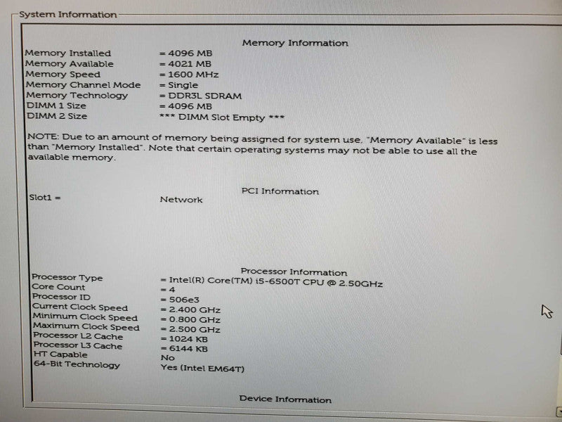 Dell Optiplex 3040 Core i5-6500T @ 2.5Ghz 4GB DDR3 No HDD (