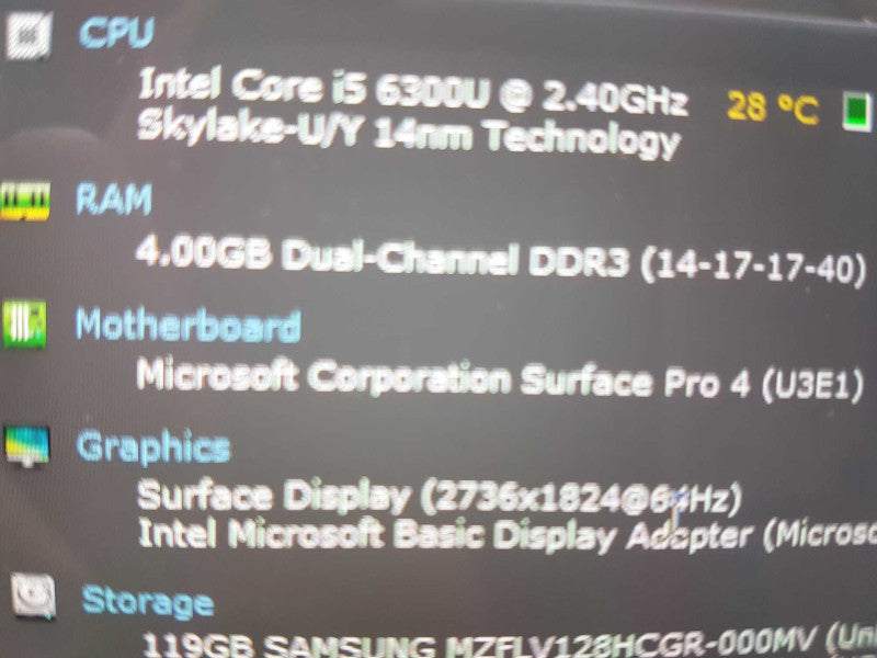 Microsoft Surface Pro 4 i5-6300U @ 2.40ghz / 4gb ram / READ #