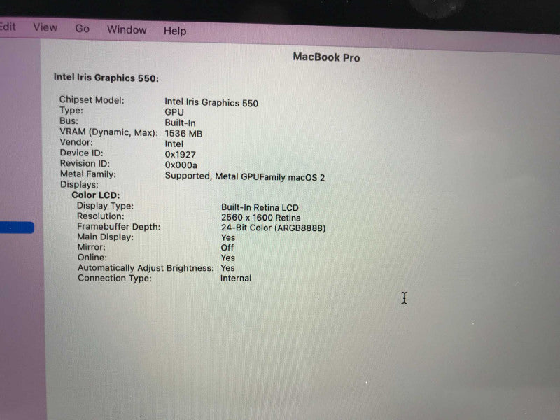 MacBook Pro Touchbar (2016) 13 inch with i7-6567U cpu, 16GB RAM 250GB Storag