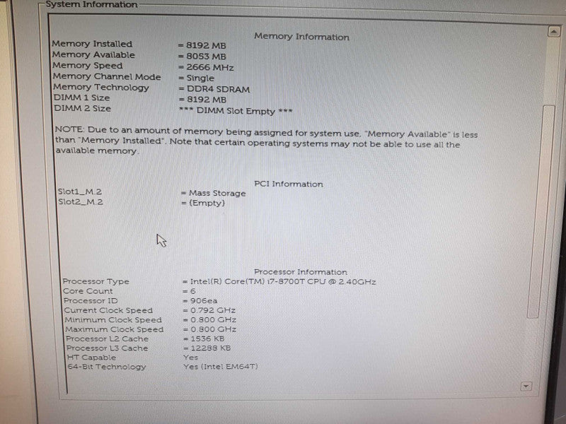 Dell OptiPlex 7070 USFF i7-8700T 8GB DDR4 256GB NVme No AC Q$