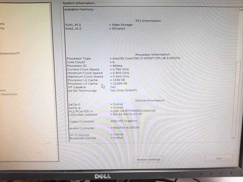 Dell OptiPlex 7070 USFF i7-8700T 8GB DDR4 256GB NVme No AC Q$