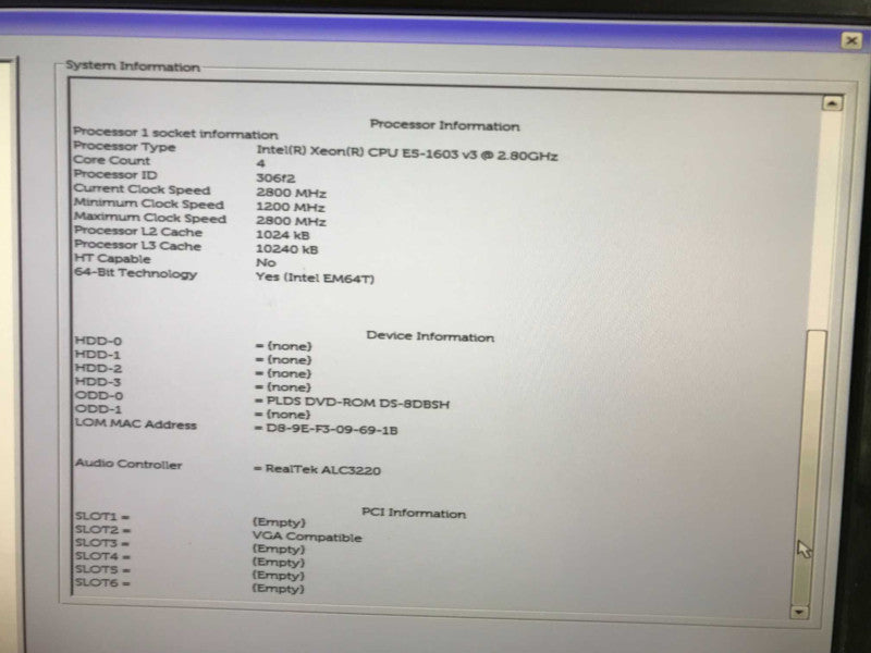Dell Precision Tower T5810 Xen E5-1603V3 @ 2.8GHz, 8GB DDR4, Quadro K620 Q_