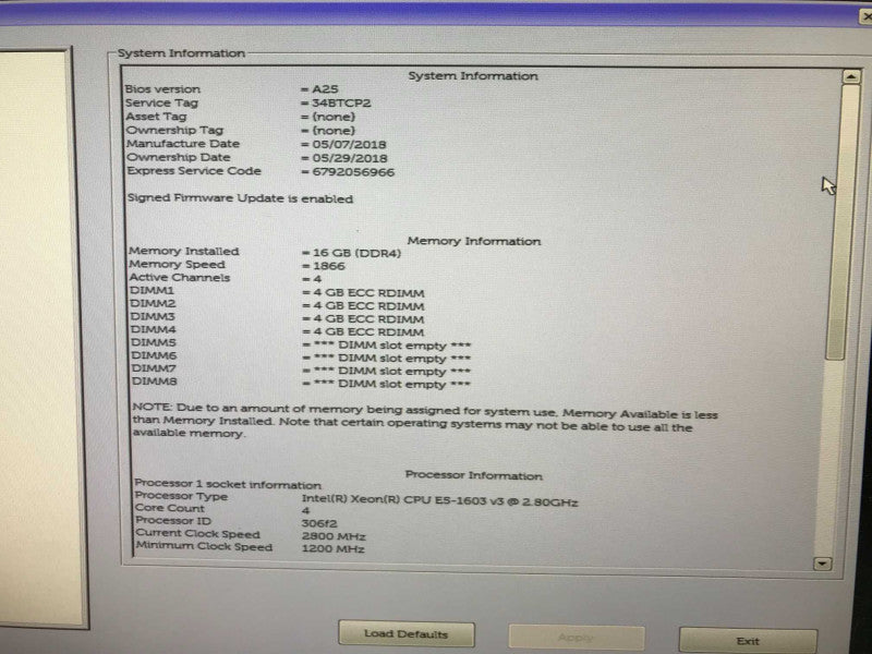 Dell Precision Tower T5810 Xen E5-1603V3 @ 2.8GHz, 16GB DDR4, No GPU Q_
