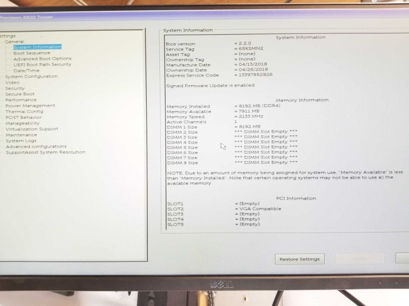 Dell Precision T5820, Xeon W-2125 4GHz, 8GB DDR4, 1TB HDD, FirePro W2100 GPU _