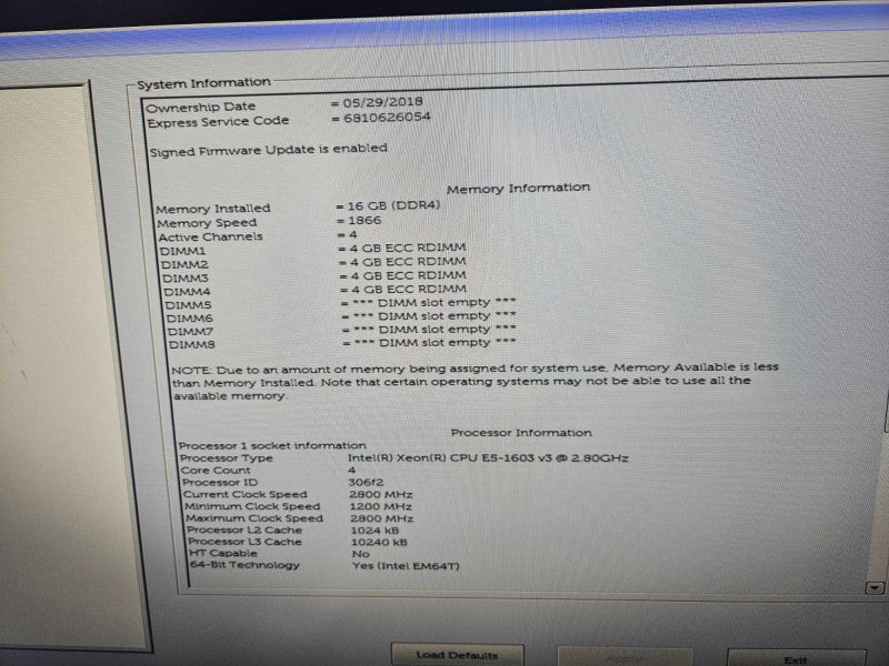 Dell Precision T5810 Xeon E5-1603 v3 @ 2.80GHz 16 GB DDR4 ECC RAM NVS 300 GPU )