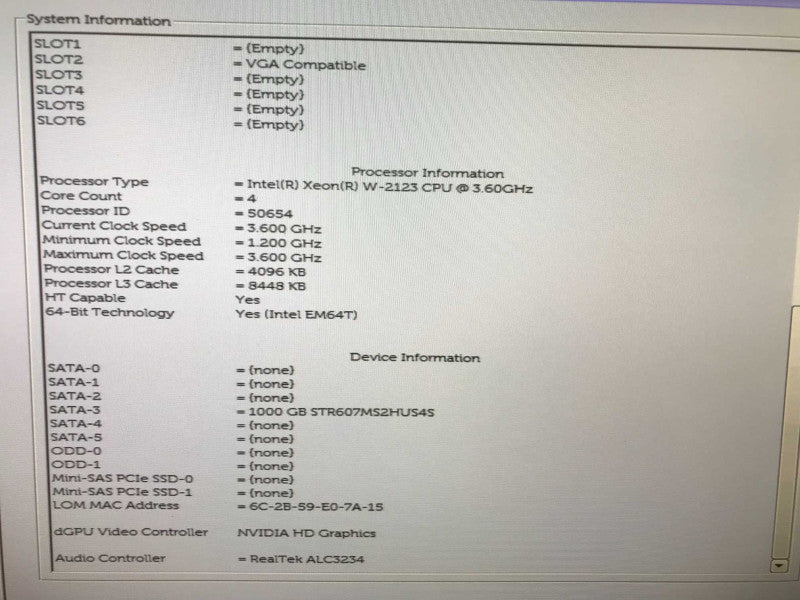 Dell Precision Tower T5820 Xen W-2123 3.6 GHz, 4GB DDR4, 1TB, NVS310,  No PSU
