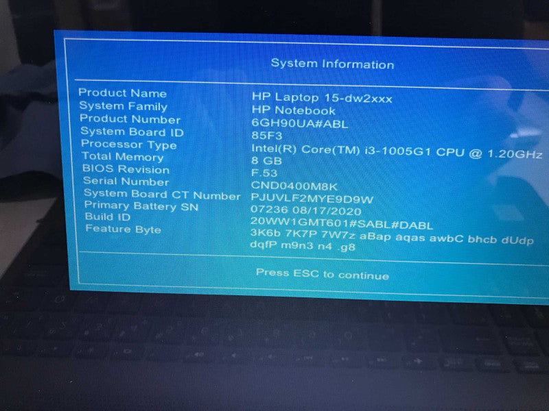 HP Notebook (15-dw2007ca) Touch Screen i3-1005G1 @ 1.2GHz, 8GB DDR4, 128GBSSD
