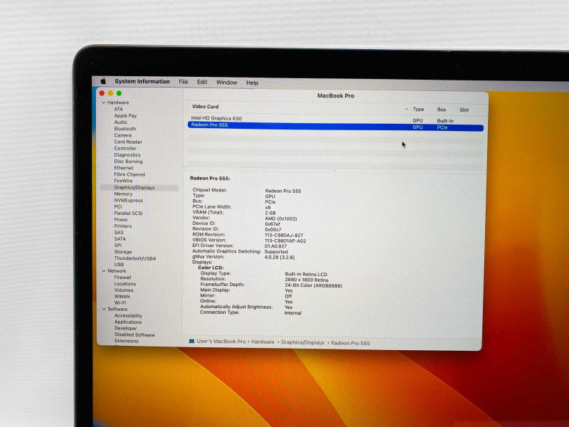 MacBook Pro 15-inch Touchbar 2017 with i7-7700HQ CPU 16GB RAM & 250GB READ  -