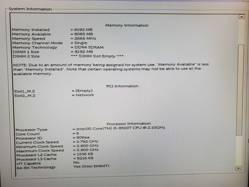 Dell Optiplex 3060 Core i5-8500T @ 2.1GHz 8GB DDR3 250GB SSD  (