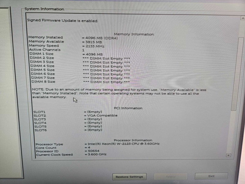 Dell Precision 5820 1x Xeon W-2123 @ 3.60GHz NVS 310 GPU No RAM )