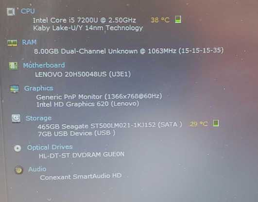 Lenovo ThinkPad E570 Core i5-7200U @ 2.5GHz 8GB Ram 500GB HDD, 15.6 (