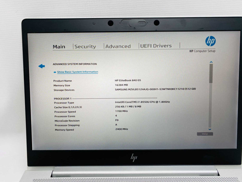 HP EliteBook 840 G5 with i7-8550U CPU 16GB RAM & 512GB NVMe Storage  Q-