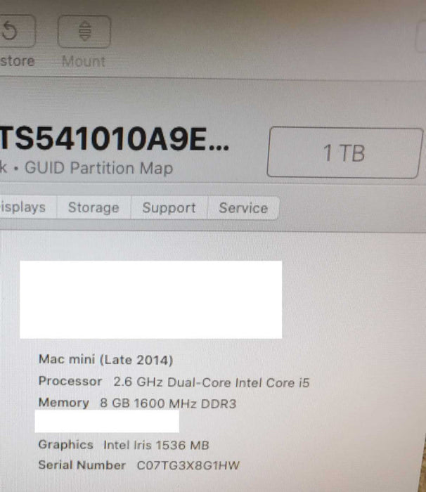 Mac mini - L.2014 A1347, i5-4278U 2.6GHz/8GB, Intel Iris, 1TB HDD ~